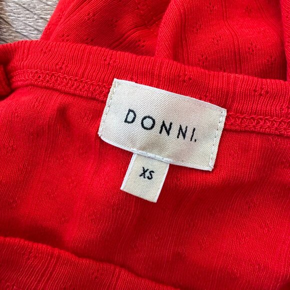 DONNI The Pointelle Square Neck Tank Top in Tomato Red XS - Picture 4 of 6